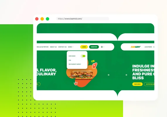 واجهة موقع Subway المتجاوب عبر أقسام محتوى سطح المكتب